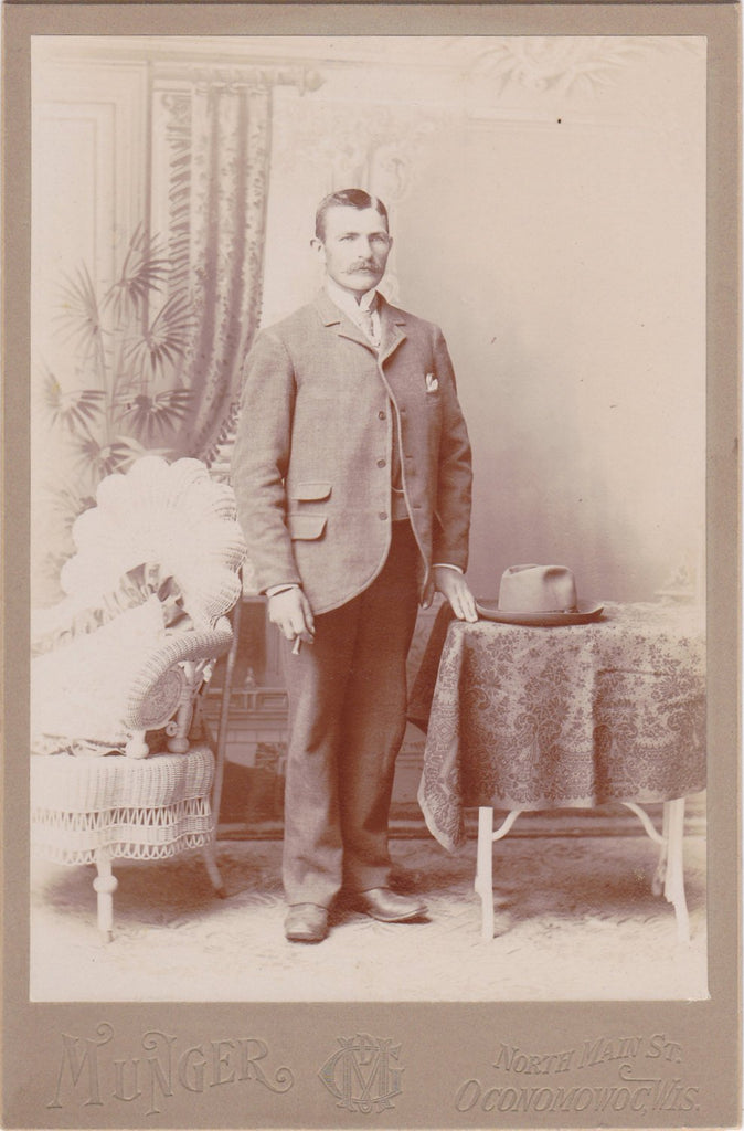 Where's My Whiskey- 1800s Antique Photograph- Cigar Smoking Victorian Gentleman- Oconomowoc, Wisconsin- Cabinet Photo- Paper Ephemera