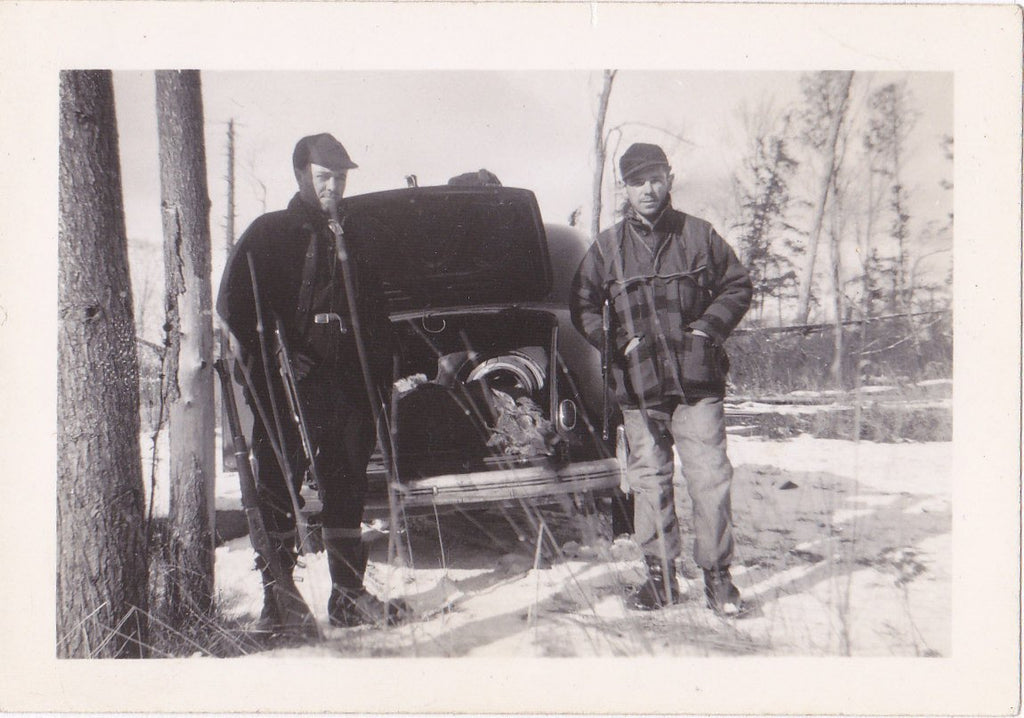 Forest County Hunters- 1940s Vintage Photograph- Deer Hunting- Seasonal Decor- Wisconsin- Automobile- Found Photo- Paper Ephemera
