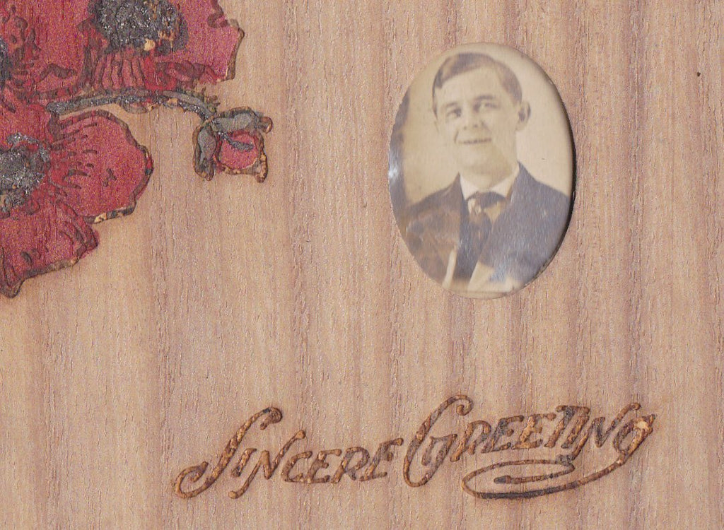 Remember Me- 1910s Antique Wooden Postcard- Red Poppy Flowers- Gem Photo- Wood Burning- Sincere Greeting- J. W. N. Co.