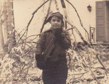 Winter Ice Storm- 1940s Vintage Photo- Boy with Gun- Aviator Cap- Goggles- Standing Guard- Weird Found Photo- Snapshot