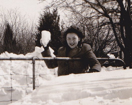 Snowed In- 1940s Vintage Photograph- Waist High Snowdrift- Winter Woman- Snowball Fight- Found Photo- Paper Ephemera