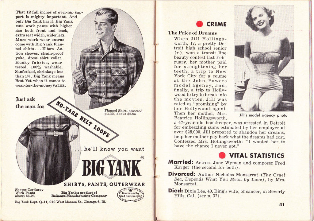 Reduce For The Holidays- 1950s Vintage Magazine- Quick News Weekly- Jeanne Crain- November 10, 1952- 50s Decor- Pin Ups- Paper Ephemera