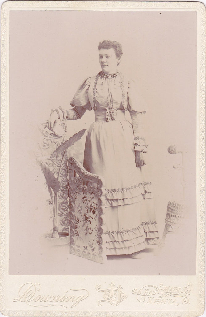 Pretty Fancy- 1800s Antique Photograph- Victorian Woman- Potted Plant- Studio Portrait- Downing- Xenia, Ohio- Cabinet Photo- Paper Ephemera