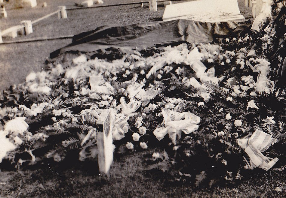 Big Grandpa's Grave- 1920s Antique Photograph- Funeral Flowers- Cemetery Photo- Headstone Picture- Graveyard- Found Photo- Snapshot