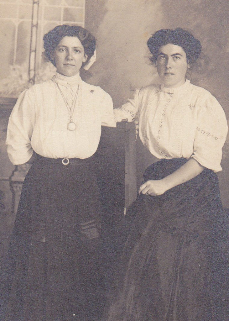 Best Friends- 1900s Antique Photograph- Edwardian Women- Shirtwaist Dress- Beautiful Woman- Real Photo Postcard- Artura RPPC- Paper Ephemera