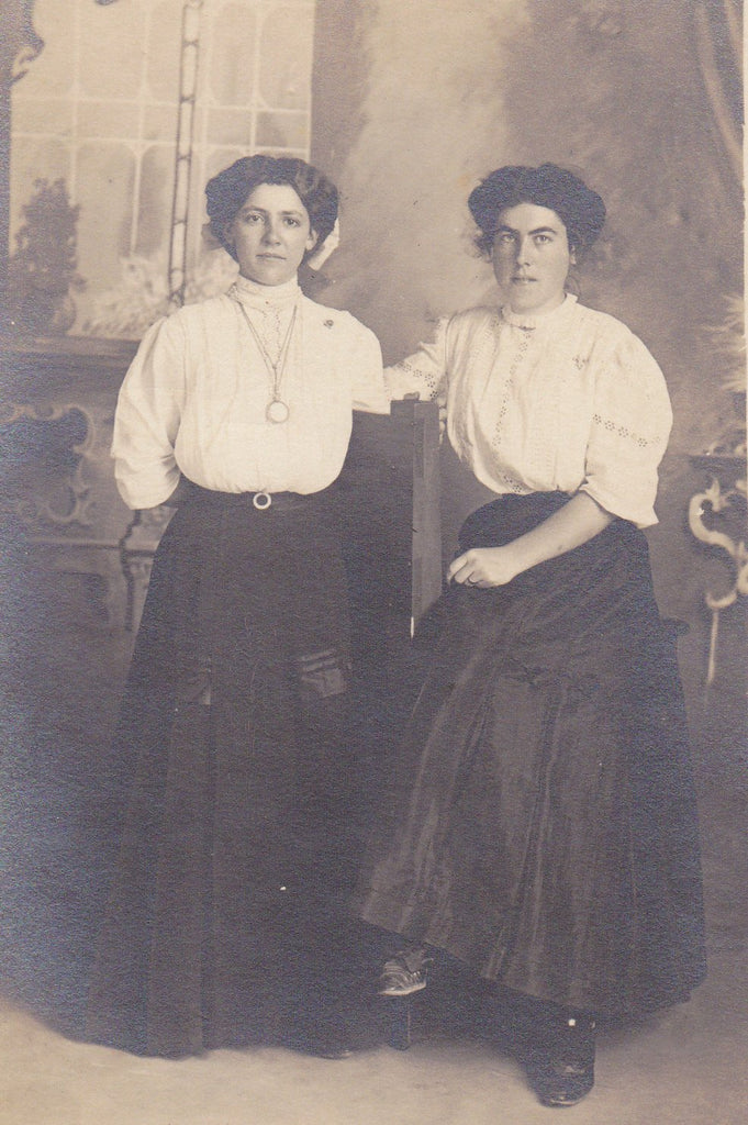Best Friends- 1900s Antique Photograph- Edwardian Women- Shirtwaist Dress- Beautiful Woman- Real Photo Postcard- Artura RPPC- Paper Ephemera