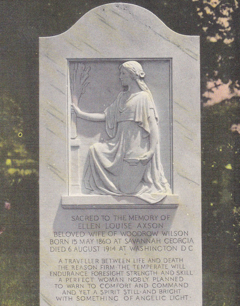 Grave of Mrs. Woodrow Wilson- 1920s Antique Postcard- In Memory Of Ellen Louise Axson- Myrtle Hill Cemetery- Rome, Georgia- Curteich
