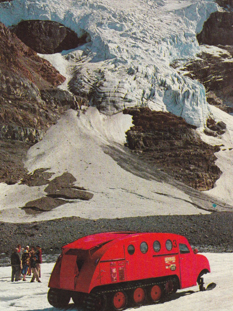 Canadian Ice Taxi- 1950s Vintage Postcard- 50s Snowmobile- Andromeda Ice Fall- Alberta, Canada- Banff National Park- Stelling Agencies Ltd.- Unused