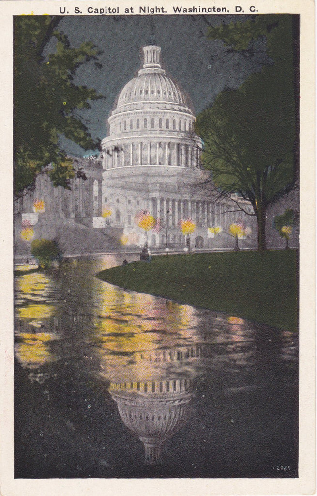 U.S. Capitol At Night- 1920s Antique Postcard- Washington, D.C.- B. S. Reynolds- Souvenir Postcard- Capitol Dome- Unused