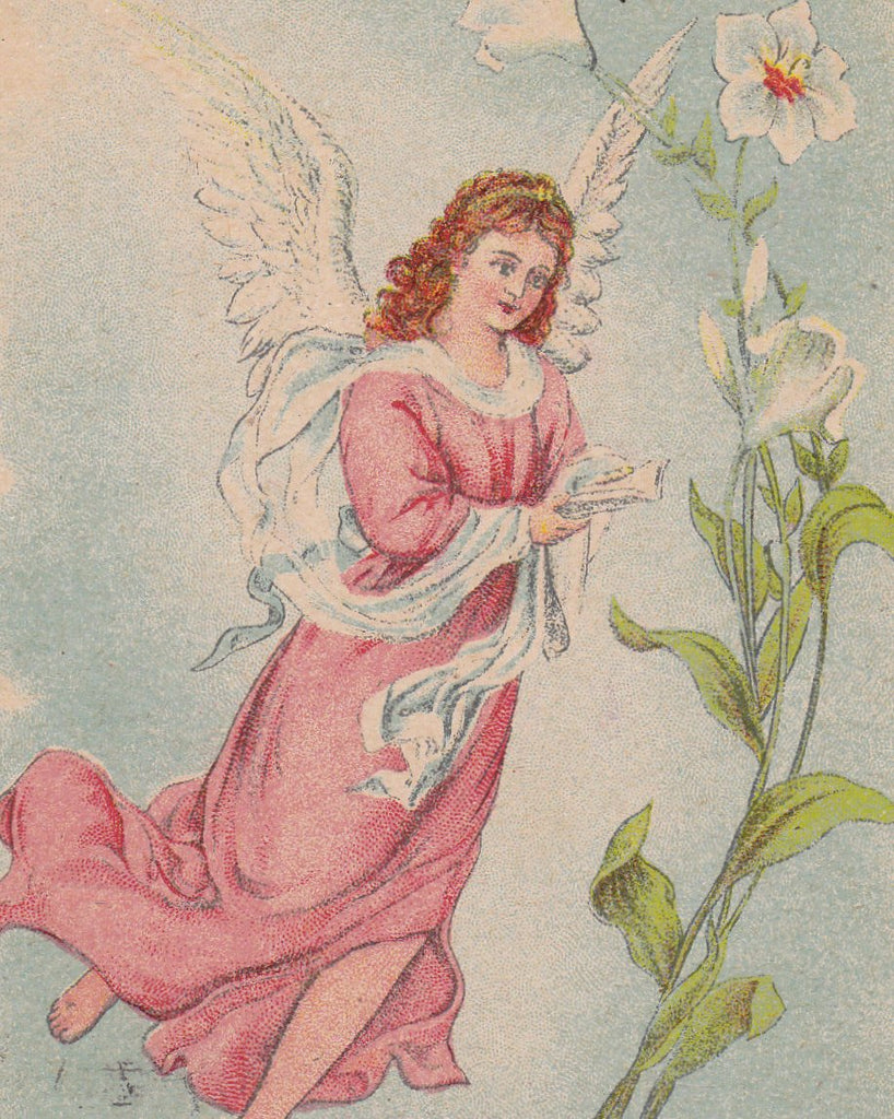 Easter Angel- 1900s Antique Postcard- Edwardian Easter Decor- Art Nouveau Lily- White Dove Wings- Singing Seraph- Used