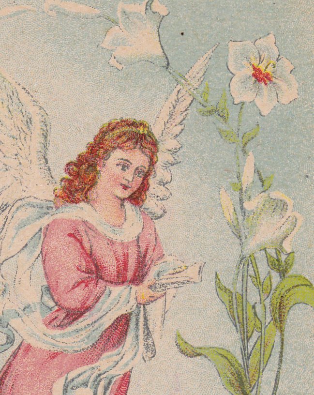 Easter Angel- 1900s Antique Postcard- Edwardian Easter Decor- Art Nouveau Lily- White Dove Wings- Singing Seraph- Used