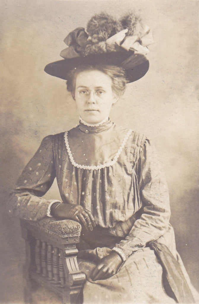 Easter Bonnet- 1900s Antique Photograph- Edwardian Beauty- Beautiful Woman- Spring Fashion- Real Photo Postcard- RPPC- Paper Ephemera