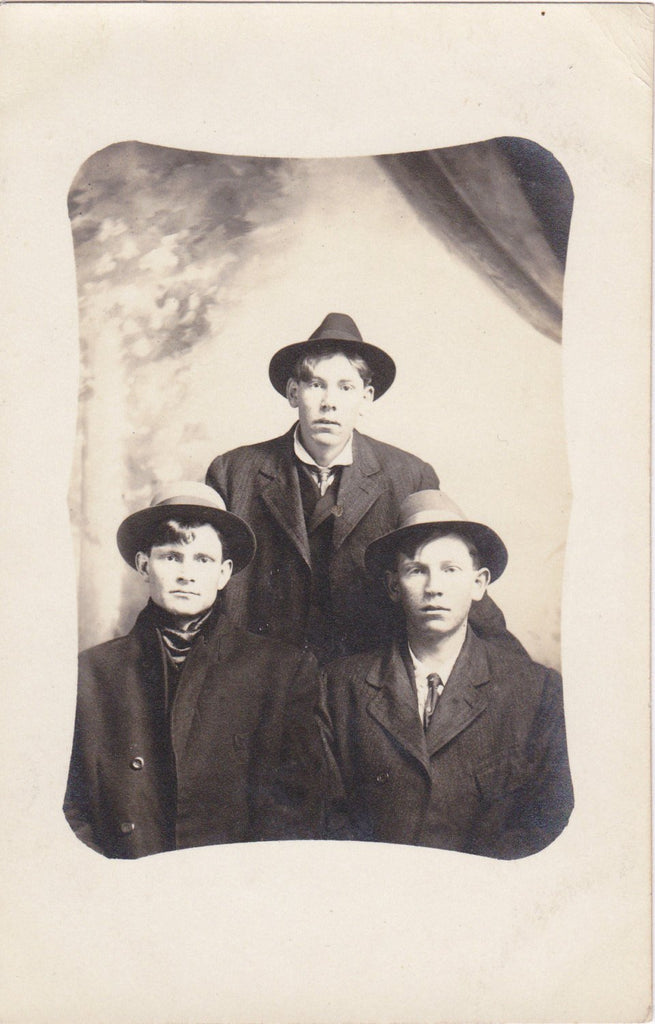 George and the Twins- 1900s Antique Photograph- Identical Twin Brothers- Edwardian Men- Handsome- Real Photo Postcard- RPPC- Paper Ephemera