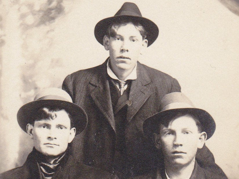 George and the Twins- 1900s Antique Photograph- Identical Twin Brothers- Edwardian Men- Handsome- Real Photo Postcard- RPPC- Paper Ephemera