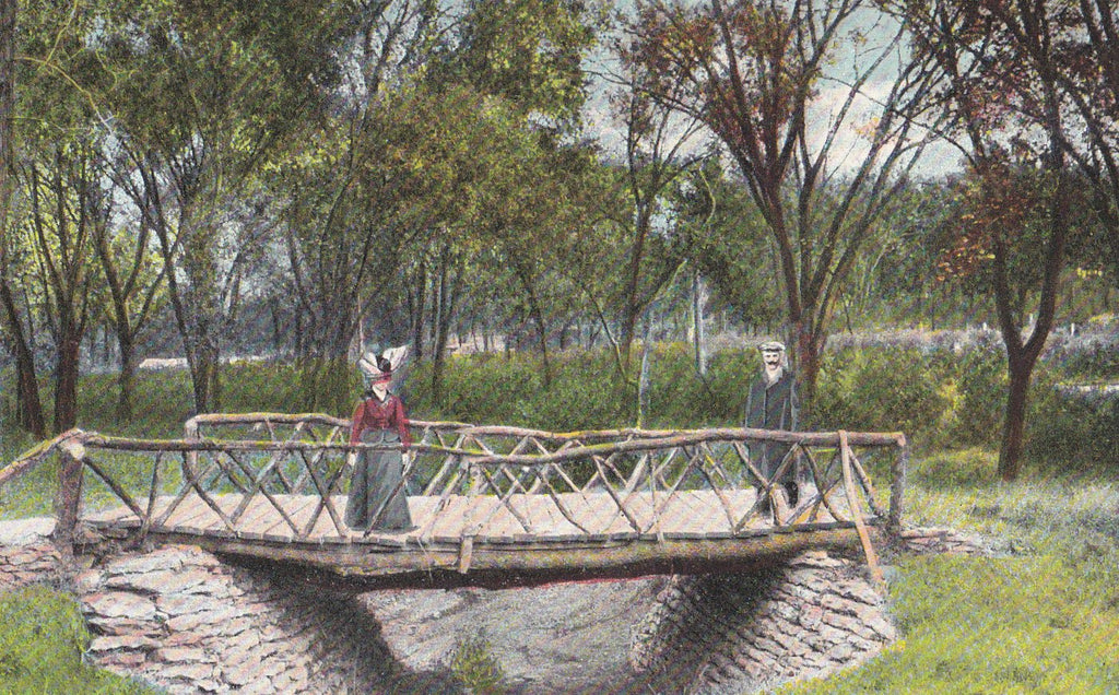 Rustic Bridge- 1900s Antique Postcard- Rock Hill Park, Kansas City, Mo- Missouri Landscape- Edwardian Decor- Elite Post Card