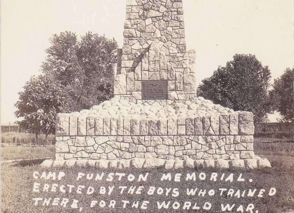 Camp Funston Memorial- 1920s Antique Photograph- Fort Riley, Kansas- WWI Monument- World War- Real Photo Postcard- NOKO RPPC- Paper Ephemera