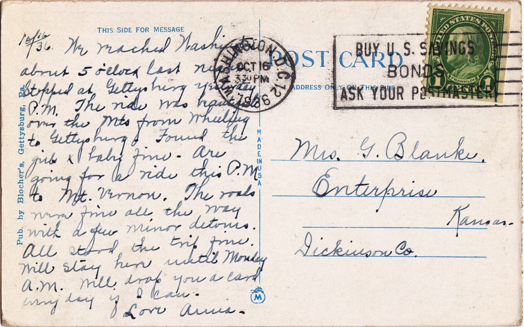 Oak Ridge Post Card Observation Tower on Oak Ridge- 1930s Vintage Postcard- Gettysburg, Pe ...