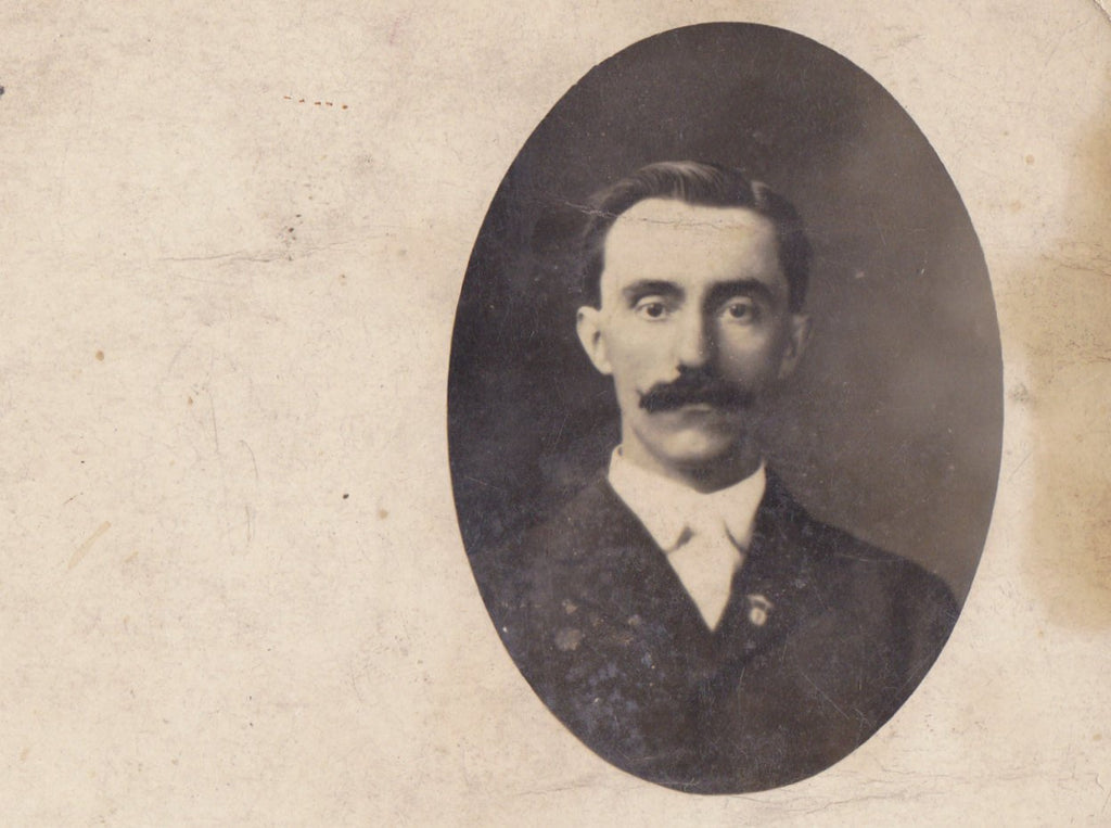 Hauntingly Handsome- 1900s Antique Photograph- Edwardian Man- Mustache- Found Photo- Real Photo Postcard- Cyko RPPC- Portrait