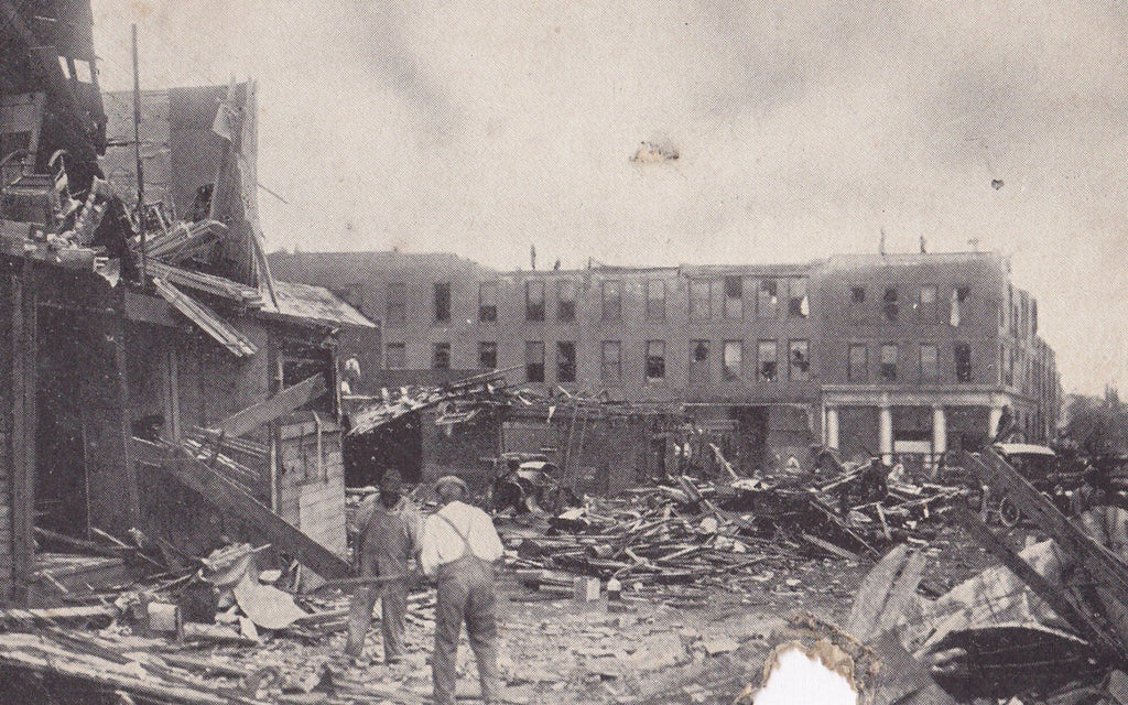 Wreckage at Broadway- 1920s Antique Postcard- Tornado Aftermath- Lorain, Ohio- Natural Disaster- June 28, 1924- H H Hamm